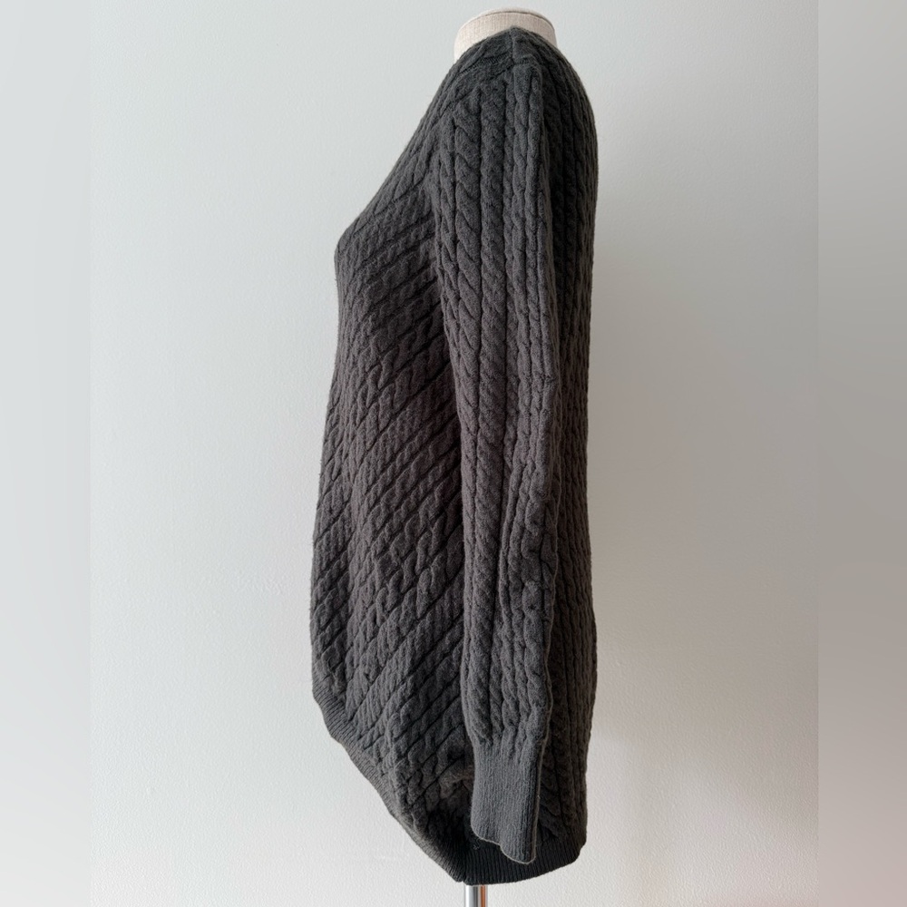 Evolution by Cyrus Aneesa Cable Knit Asymmetric Hem Sweater Olive Green Sz M - Picture 6 of 11